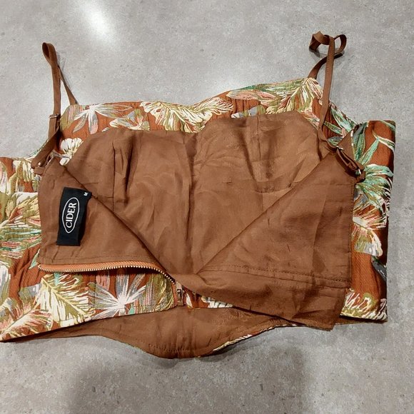 CIDER Women's Floral Spaghetti Straps Corset/Bustier- Brown/Bronze/Green Medium - Picture 5 of 10